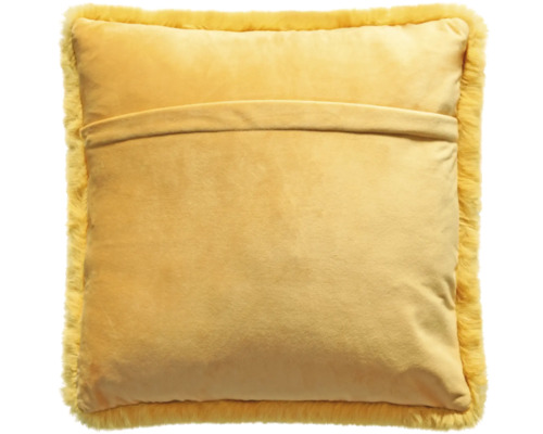 Pernă decorativă galbenă cu bordură de blană