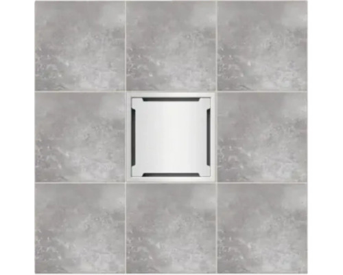 Sifon de pardoseală pătrat din oțel inoxidabil înconjurat de plăci