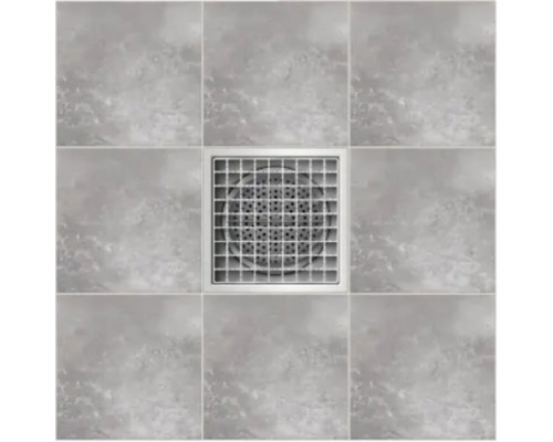 Sifon de pardoseală pătrat din oțel inoxidabil pe podea cu gresie