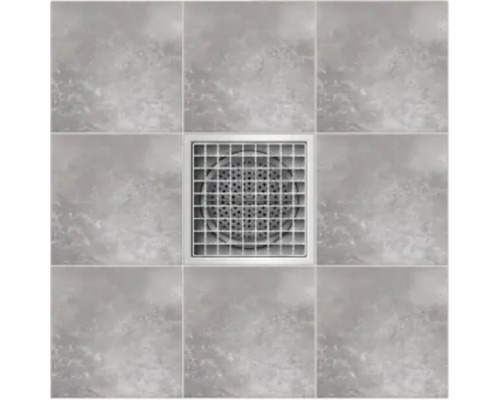 Sifon de pardoseală pătrat din metal în pardoseală cu gresie