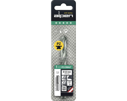 Burghiu elicoidal Alpen HSS PZ-Cobalt, diametru 8.0 mm
