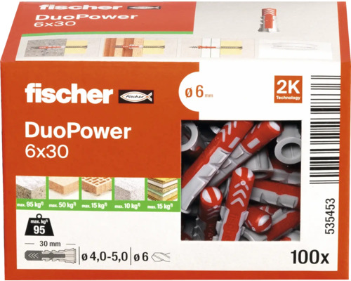 Dibluri Fischer DuoPower 6x30, set de 100 bucăți
