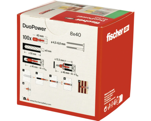 Fischer dibluri DuoPower 8x40, pachet de 100 bucăți