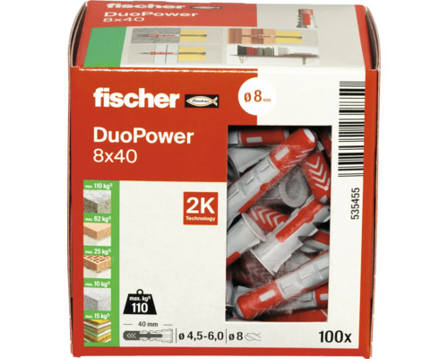 Dibluri Fischer DuoPower 8x40, 100 bucăți în ambalaj