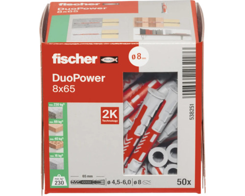Dibluri Fischer DuoPower 8x65, 50 bucăți