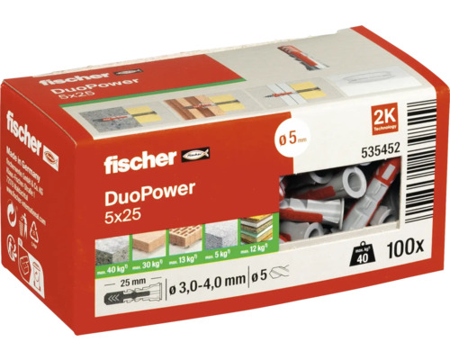 Dibluri Fischer DuoPower 5x25 într-un pachet de 100 de bucăți