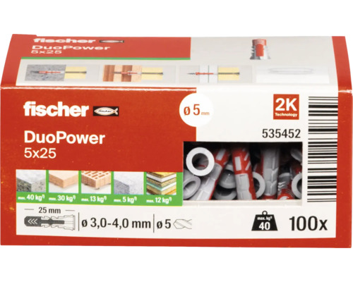 fischer Dibluri DuoPower 5x25, 100 bucăți