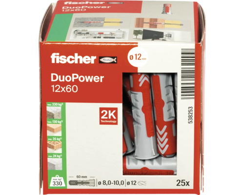 Dibluri Fischer DuoPower 12x60, 25 bucăți