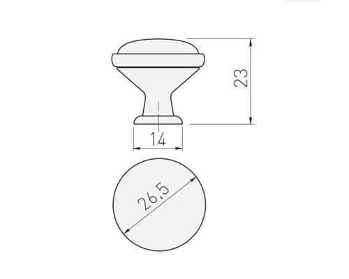Desen tehnic al unui buton de mobilier cu dimensiuni