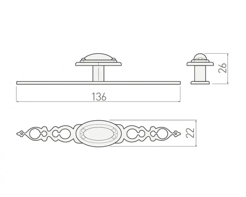 Desen tehnic al unui mâner de mobilă cu dimensiuni