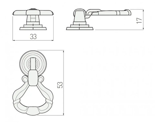 Desen tehnic al unui buton de mobilier în formă de inel cu dimensiuni