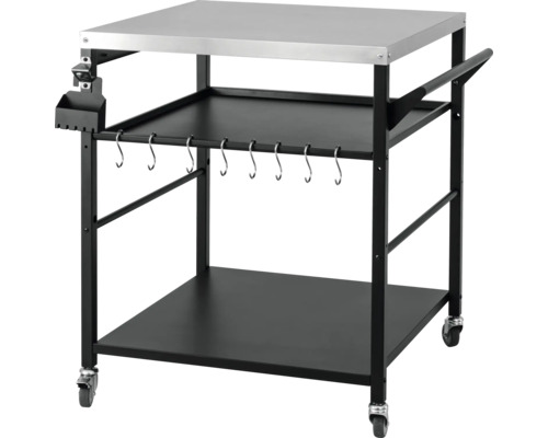 Masa de grătar cu blat din oțel inoxidabil, cârlige și roți