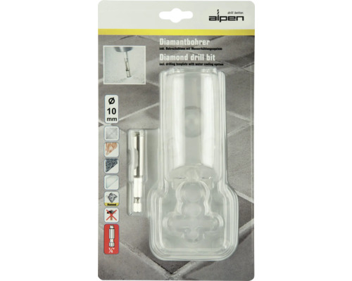 Alpen burghiu diamantat cu șablon de găurire și răcire cu apă, diametru 10 mm