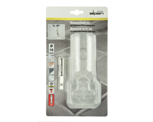 Burghiu diamantat Alpen cu șablon de găurire și sistem de răcire cu apă, diametru zece milimetri