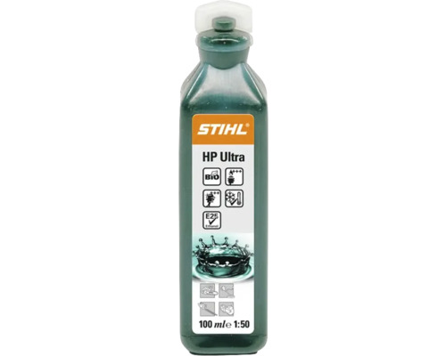 Ulei amestec pentru motor în 2 timpi Stihl HP Ultra 100ml Sticlă de ulei de motor în doi timpi Stihl HP Ultra cu conținut de 100 ml