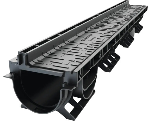 Rigolă polipropilenă VODALAND grătar polipropilenă negru 145x156x1000 mm scurgere verticală Ø 110 mm A15 trafic pietonal Rigolă polipropilenă VODALAND grătar polipropilenă negru 145x156x1000 mm scurgere verticală Ø 110 mm A15 trafic pietonal