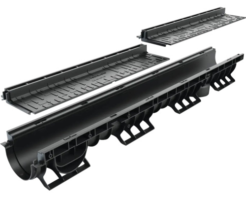 Rigolă polipropilenă VODALAND grătar polipropilenă negru 85x156x1000 mm scurgere verticală Ø 110 mm A15 trafic pietonal cu element de curățare Rigolă polipropilenă VODALAND grătar polipropilenă negru 85x156x1000 mm scurgere verticală Ø 110 mm A15 trafic pietonal cu element de curățare