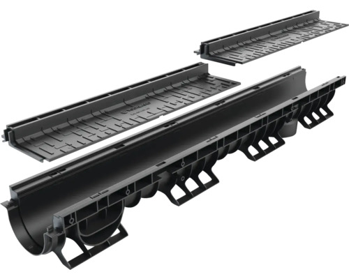 Rigolă polipropilenă VODALAND grătar polipropilenă negru 105x156x1000 mm scurgere verticală Ø 110 mm A15 trafic pietonal cu element de curățare Rigolă polipropilenă VODALAND grătar polipropilenă negru 105x156x1000 mm scurgere verticală Ø 110 mm A15 trafic pietonal cu element de curățare