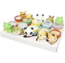 Set de ghivece cu figurine de animale într-un suport alb