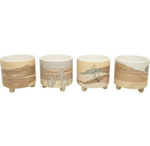 Patru ghivece din ceramică cu motive de deșert și picioare mici