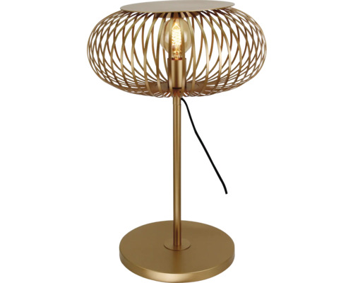 Lampă de masă aurie cu abajur din sârmă