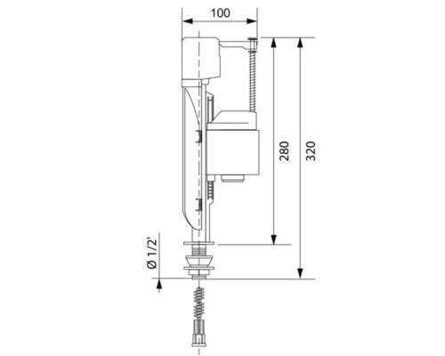 Desen tehnic al unei supape cu flotor cu dimensiuni