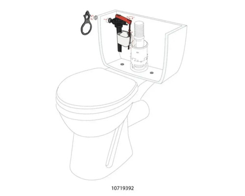 Schemă a unui vas de toaletă cu rezervor și mecanisme interne