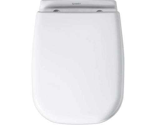 Capac WC DURAVIT D-Code, închidere lentă, 35,9x43,8 cm, 0067390000 alb Logo Duravit pe un capac de toaletă