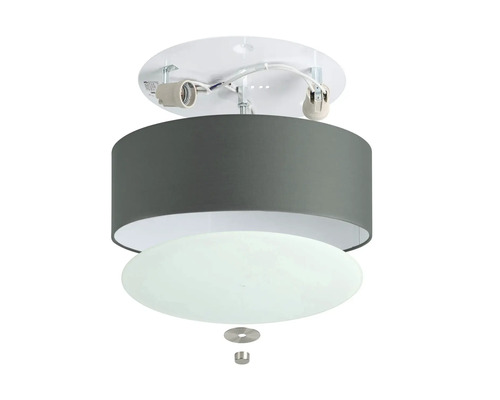 Lumină de plafon cu abajur gri și capac rotund din sticlă