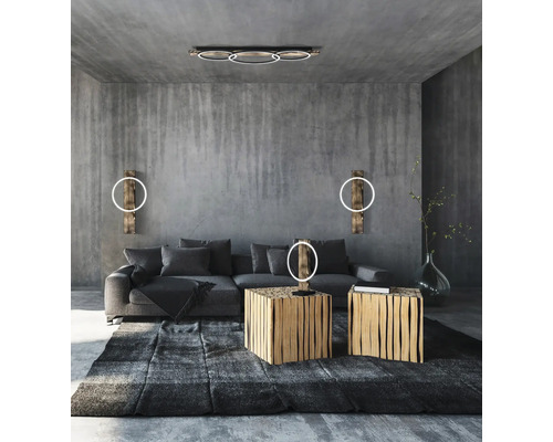 Living cu canapea, covor, două scaune din lemn, plafonieră și aplice de perete