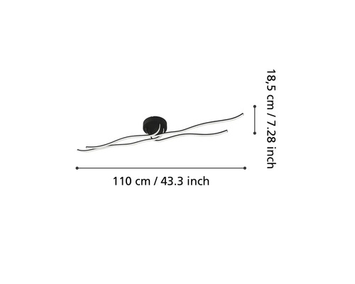 Dimensiunile plafonierei LED, 110 cm lățime și 18,5 cm înălțime