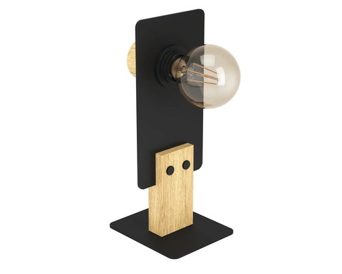 Lampă de masă din metal și lemn cu bec