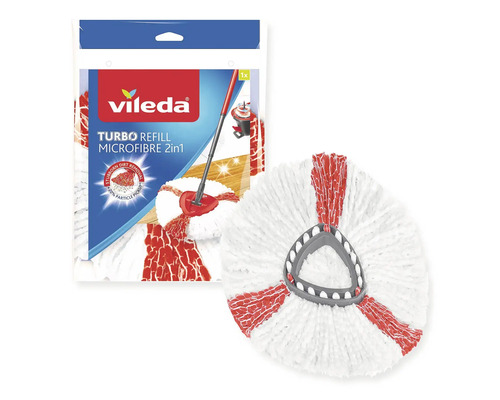 Vileda Turbo rezervă microfibră 2 în 1, un produs în ambalaj și un produs fără ambalaj