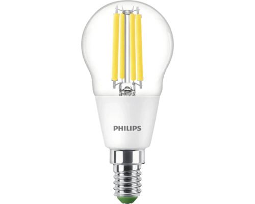 Bec LED Philips E14 2,3W 485 lumeni, glob clar P45, lumină neutră