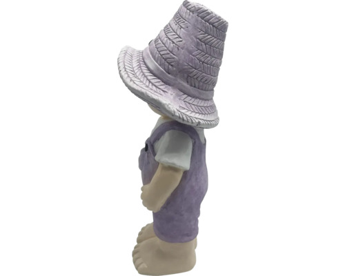 Figurină decorativă cu un băiat cu pălărie și salopetă pentru grădină