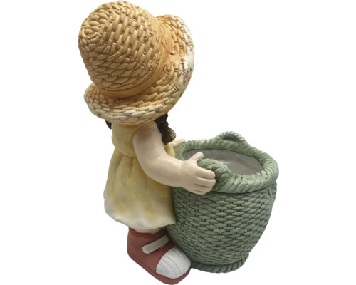 Figurină decorativă fetiță cu coș ca jardinière pentru grădină