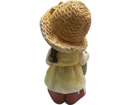 Figurină de grădină fată cu pălărie de paie și coș