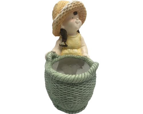 Figurină decorativă fetiță cu coș ca jardinieră pentru grădină