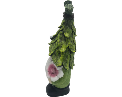 Piticul de grădină cu îmbrăcăminte în formă de frunze și floare