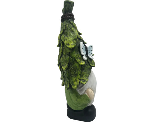 Gnom de grădină cu decor de frunze și fluture