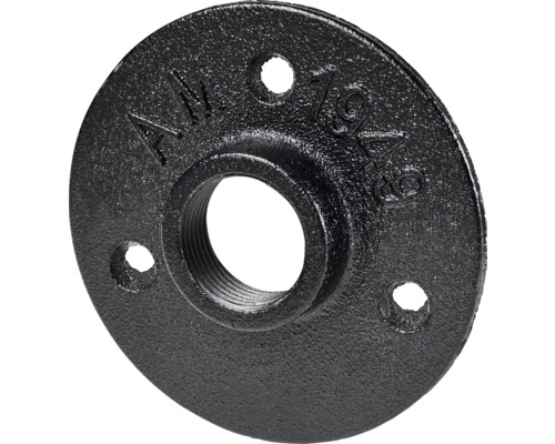 Flanșă Dolle Pipe 3/4" Ø70 mm negru, pentru rafturi modulare Placă de țeavă din fontă maleabilă neagră cu filet și găuri de fixare