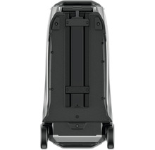 Vedere din spate a unui aspirator negru cu roți