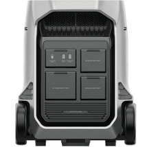 Vedere din spate a unei stații de alimentare mobile cu diverse porturi și logo-ul EcoFlow