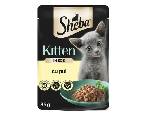 Hrană umedă pentru pisici Sheba Kitten cu pui în sos 85 g