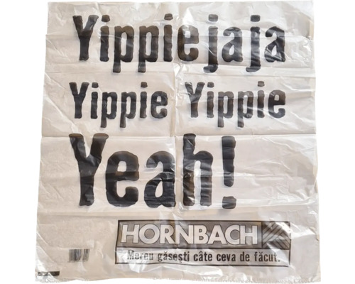 Sac de plastic cu imprimeu Yippiejaja Yippie Yippie Yeah și logo-ul Hornbach