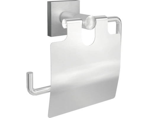 Suport hârtie igienică cu apărătoare REIKA SAGA inox periat Suport de hârtie igienică din metal cu clapetă