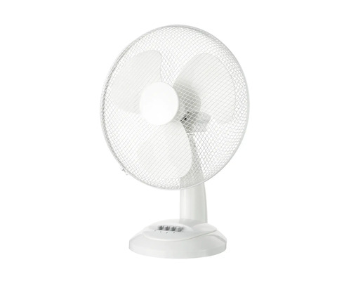 Ventilator de masă alb cu grilaj de protecție