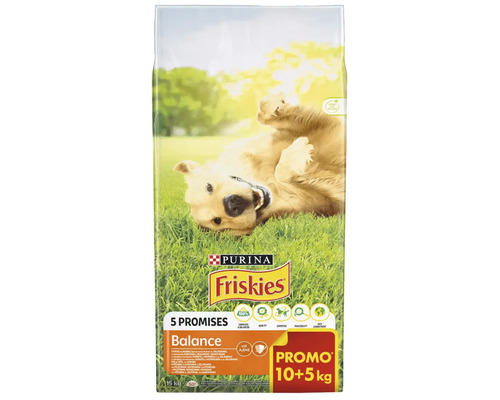 Hrană uscată pentru câini PURINA Friskies Balance cu pui și vită 10 kg+5 kg GRATIS