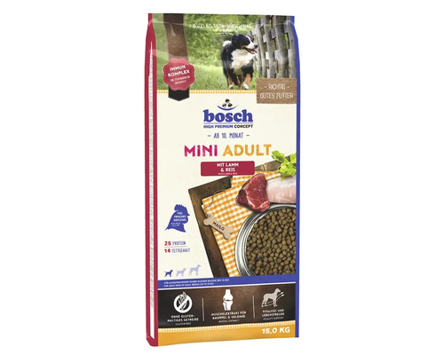 Hrană uscată pentru câini Bosch Mini Adult cu miel și orez 15 kg