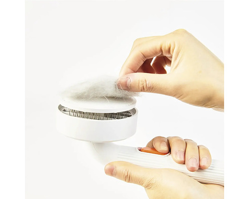 Mâini care îndepărtează părul de animale de pe o perie pentru animale